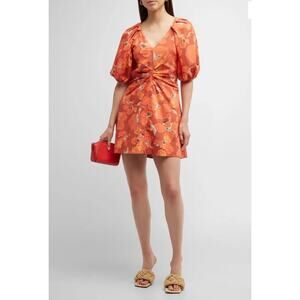 TANYA TAYLOR Lacey Puff-Sleeve‎ Sandwashed Cotton Mini Dress $495